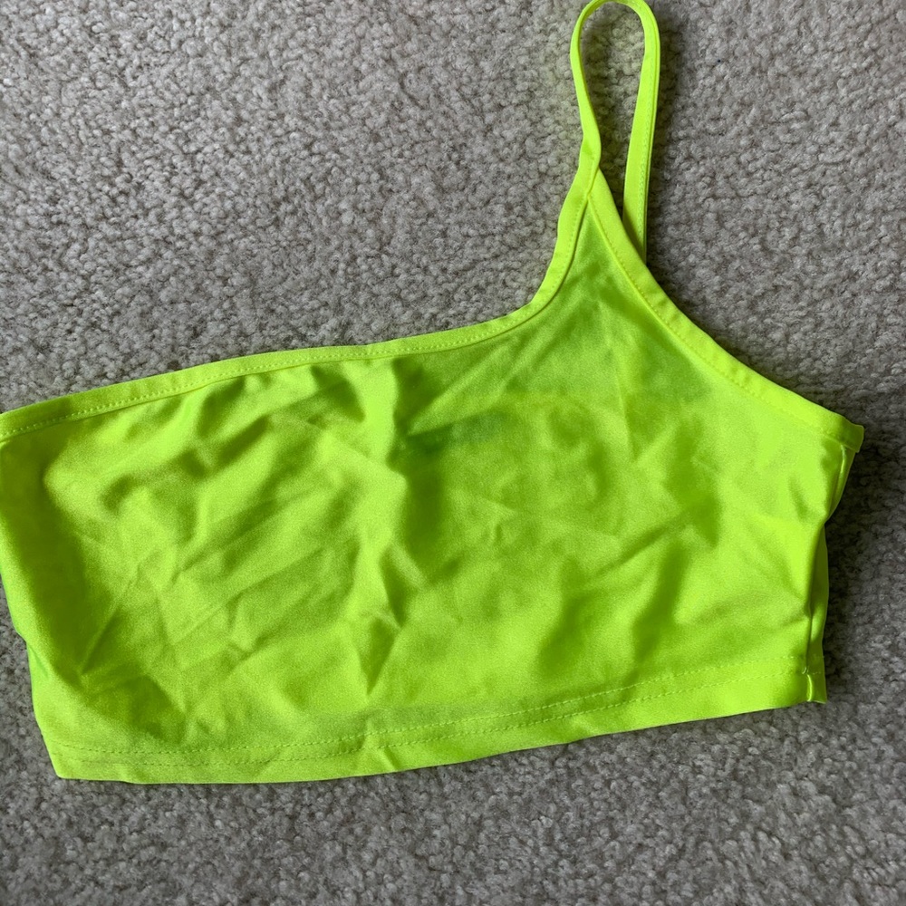 One shoulder neon crop top
